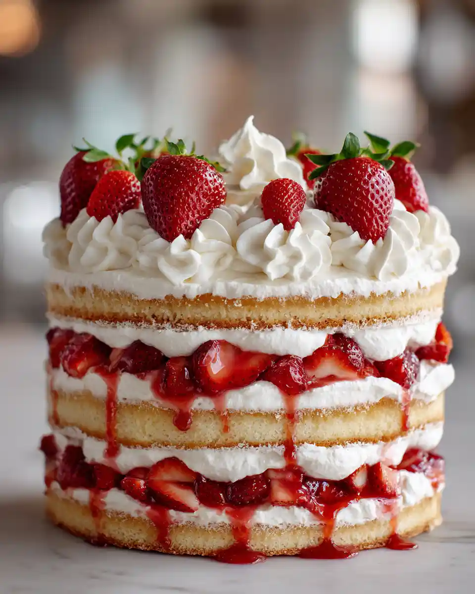 strawberry shortcake layer cake slice