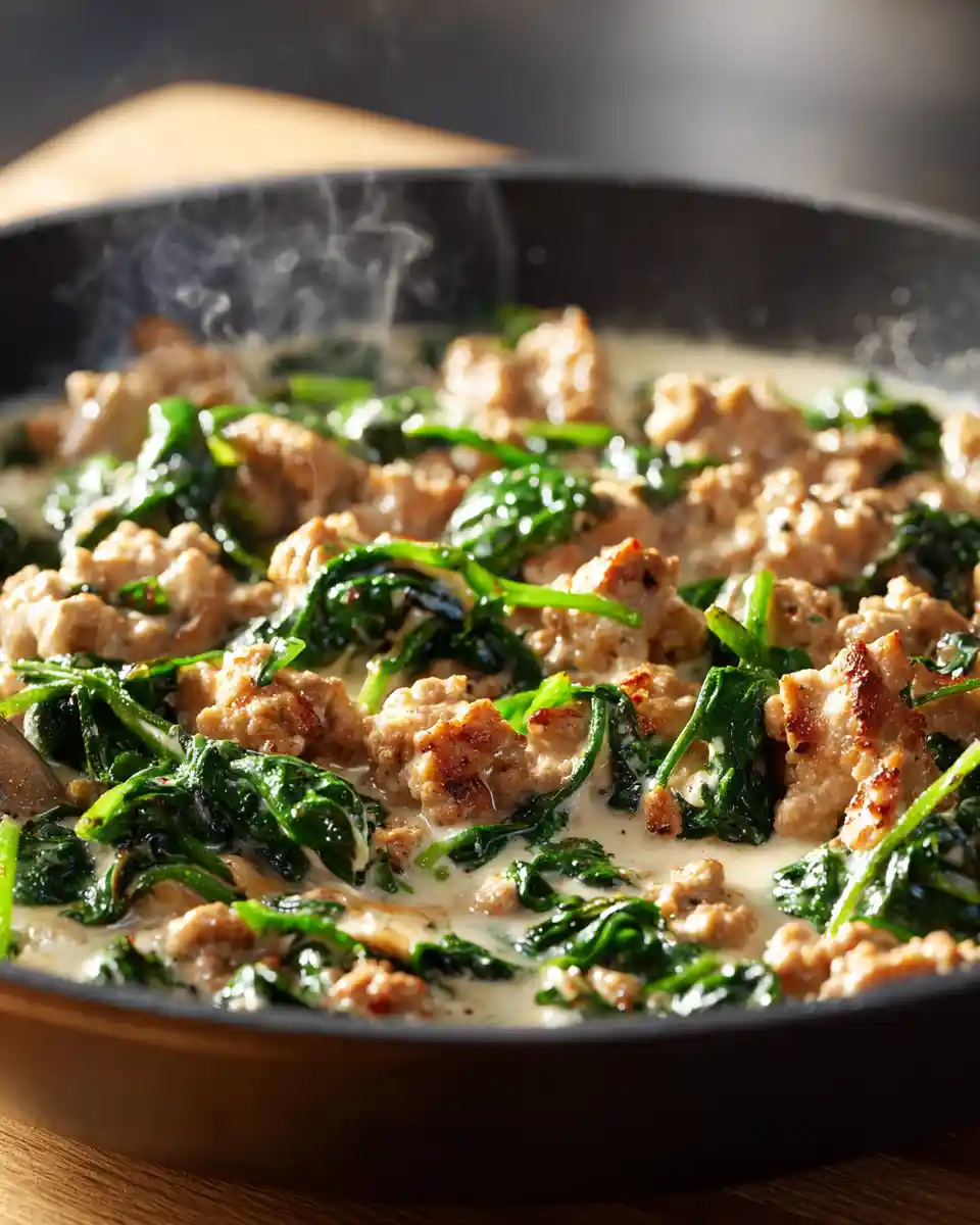 Creamy spinach turkey skillet