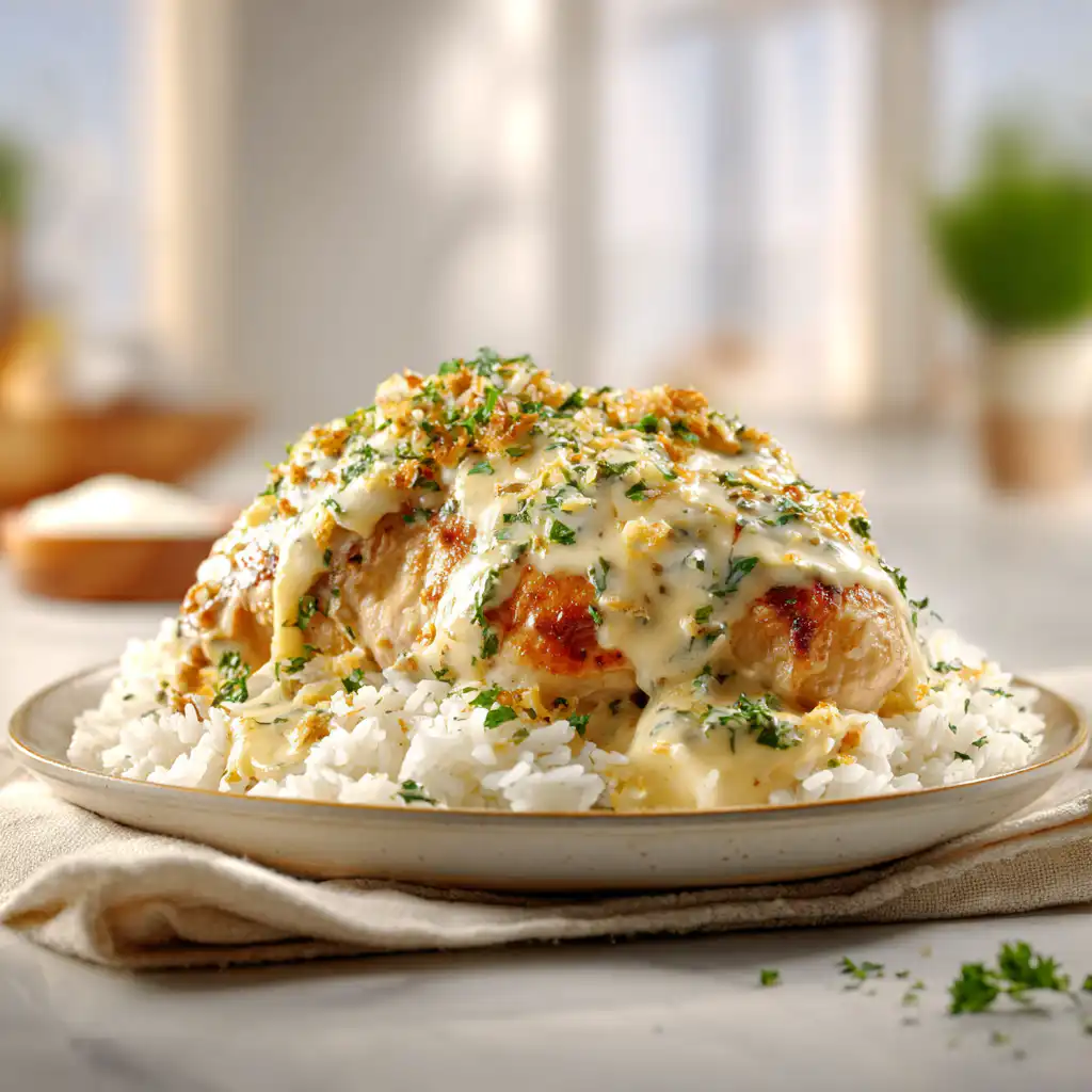 Creamy Smothered Chicken and Rice (Family Dinner)