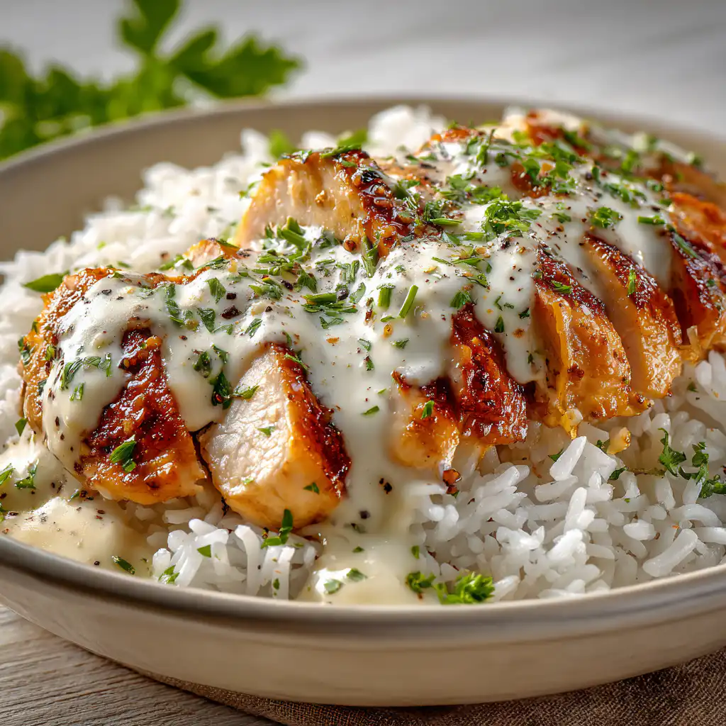 Easy Creamy Garlic Chicken Rice Bowls