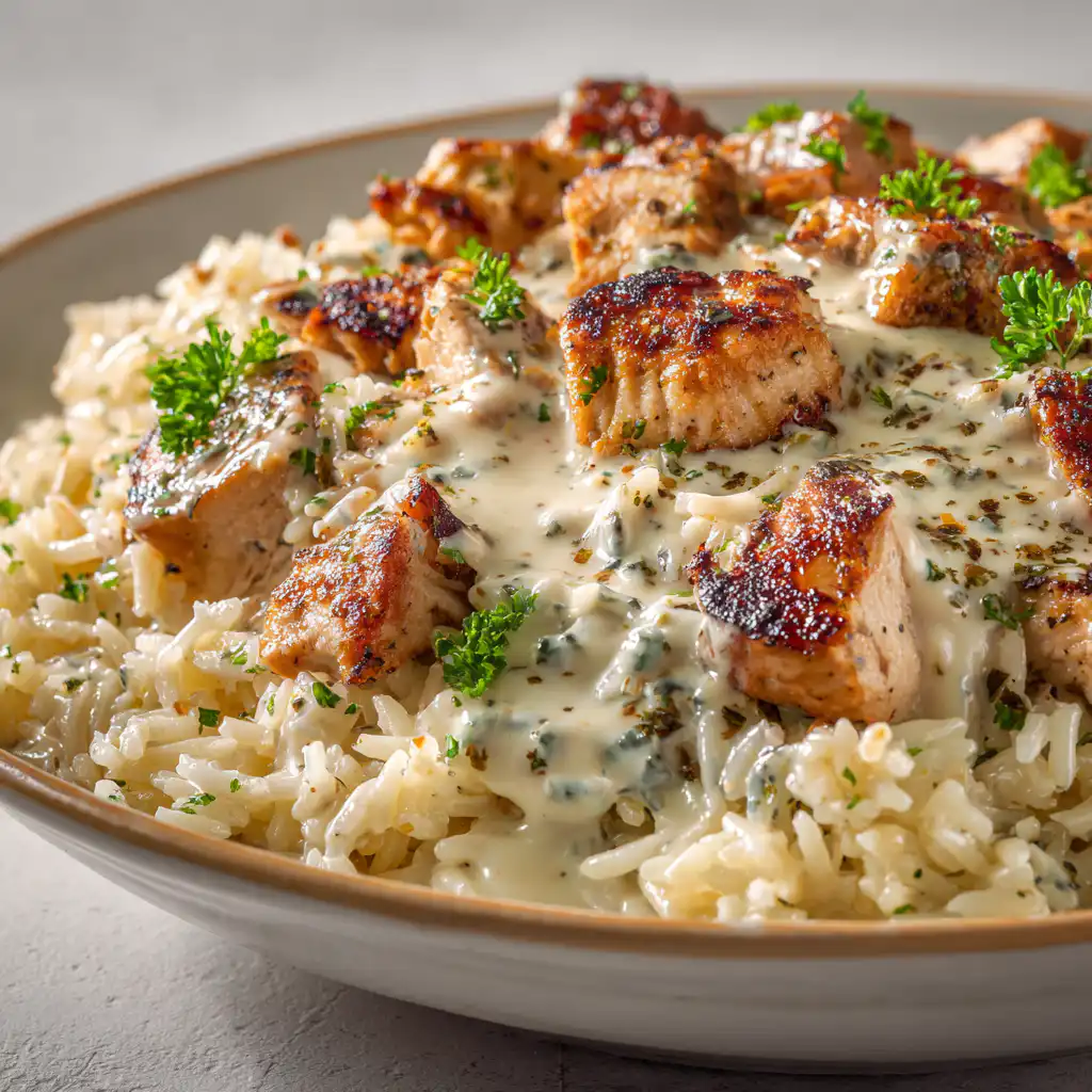 One Pan Creamy Garlic Chicken Rice Bowls Easy Dinner