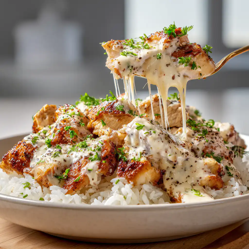 Quick Creamy Garlic Chicken Rice Bowls Dinner