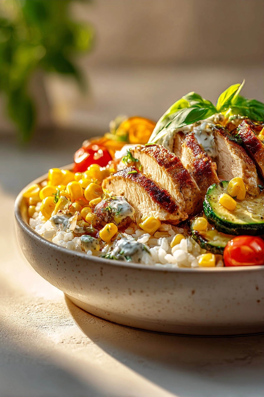 Fresh Summer Creamy Garlic Chicken Rice Bowls with Veggies 3 image 1779138219233