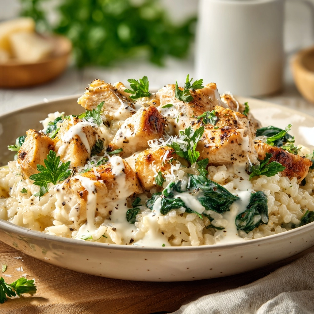30 Minute Creamy Garlic Chicken Rice Skillet Dinner