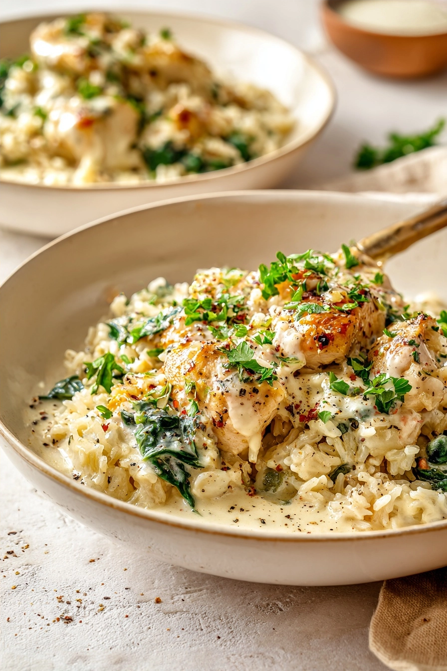 30 Minute Creamy Garlic Chicken Rice Skillet Dinner 3 image 1779393536611