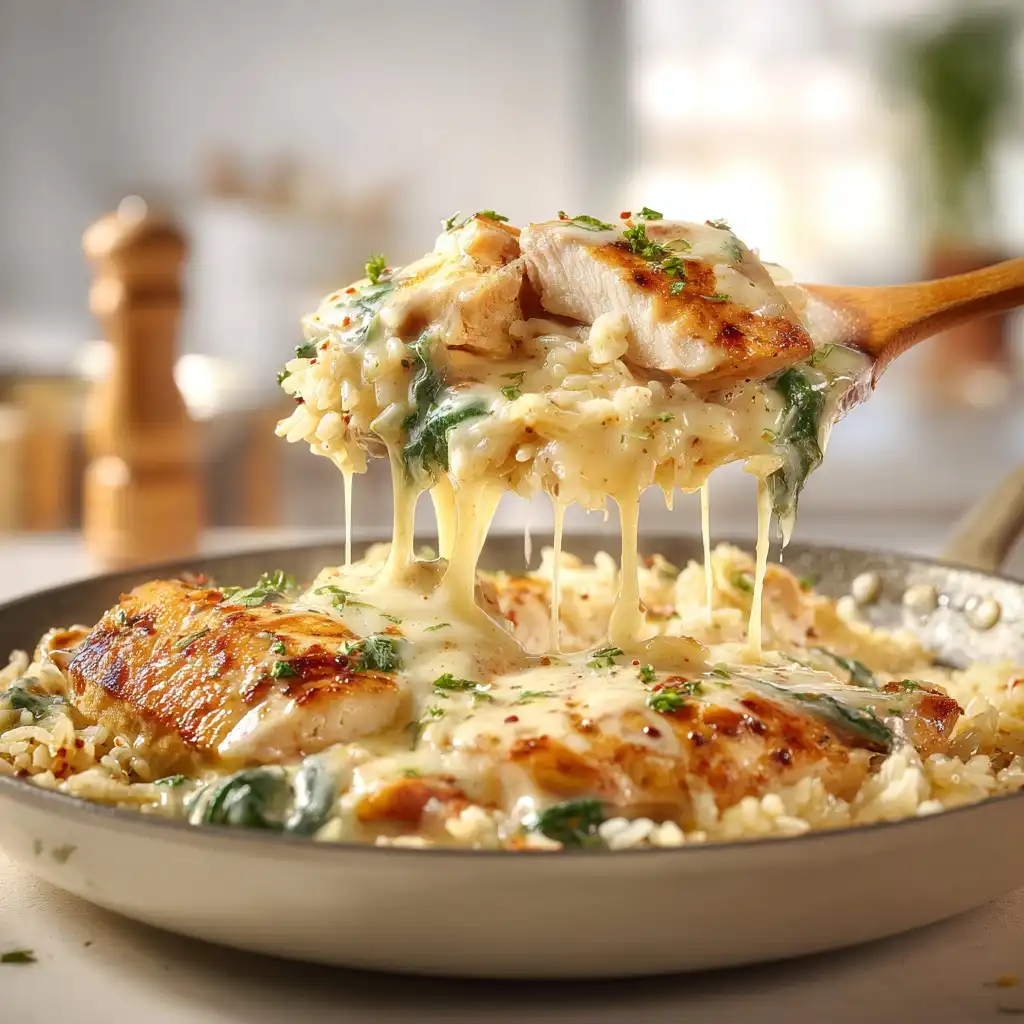 One Pan Creamy Garlic Chicken Rice Meal