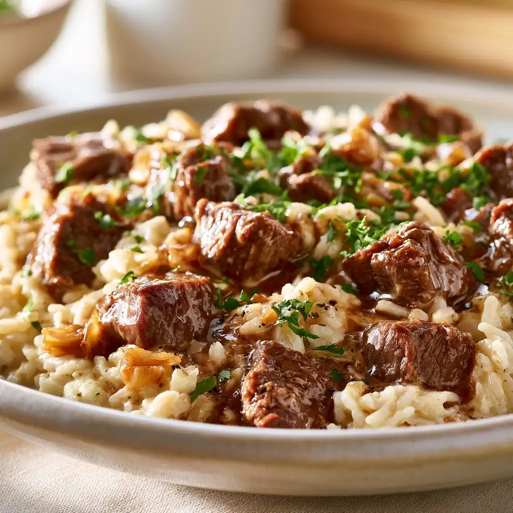 One-Pot Creamy Garlic Beef and Rice